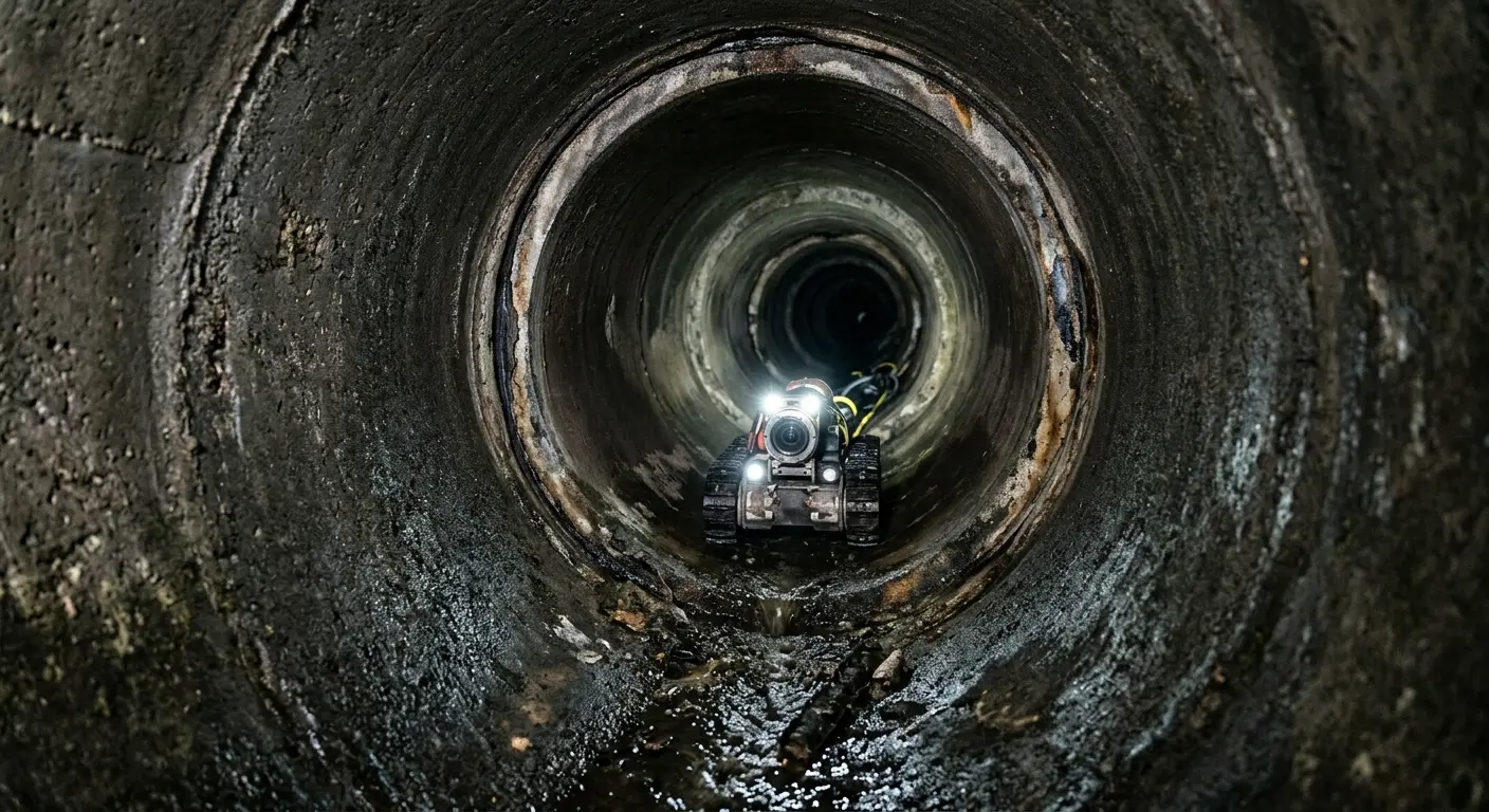 Robotic sewer camera inspecting pipe interior for Sewer Line Repair in Fall River